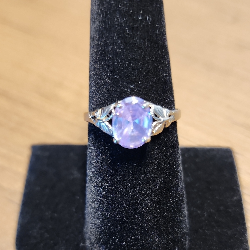 Purple and Silver Faux Opal Ring with Elegant Design